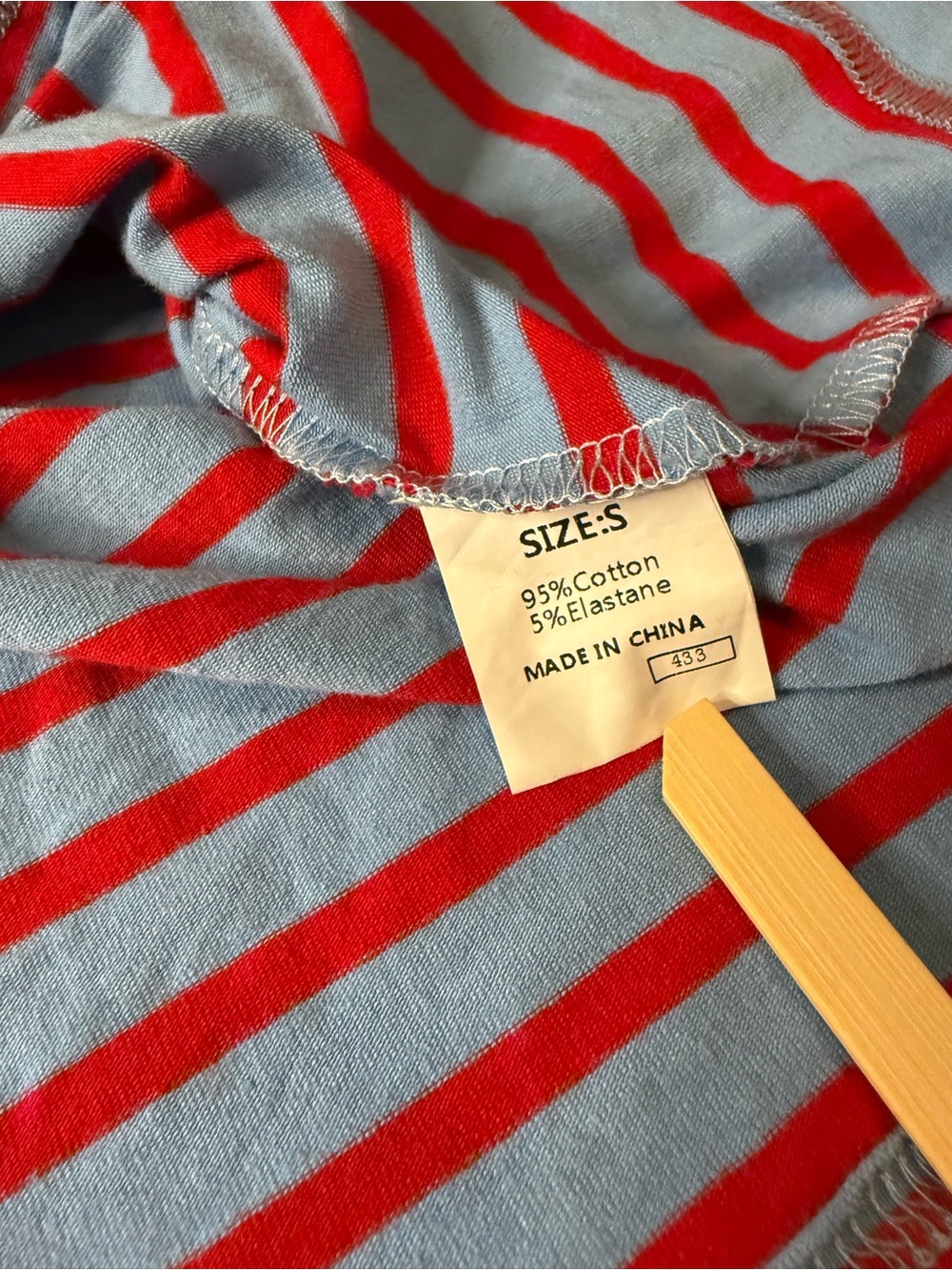 Striped Ruffle Henley Tee - Blue & Red - Picture 4 of 10